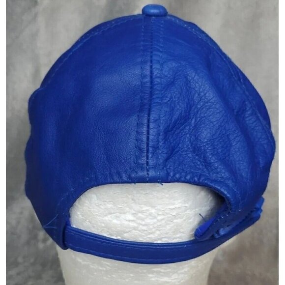 VTG Blue Leather Hat Revelstoke CAT skiing zip strap embroidered cap - Picture 5 of 10